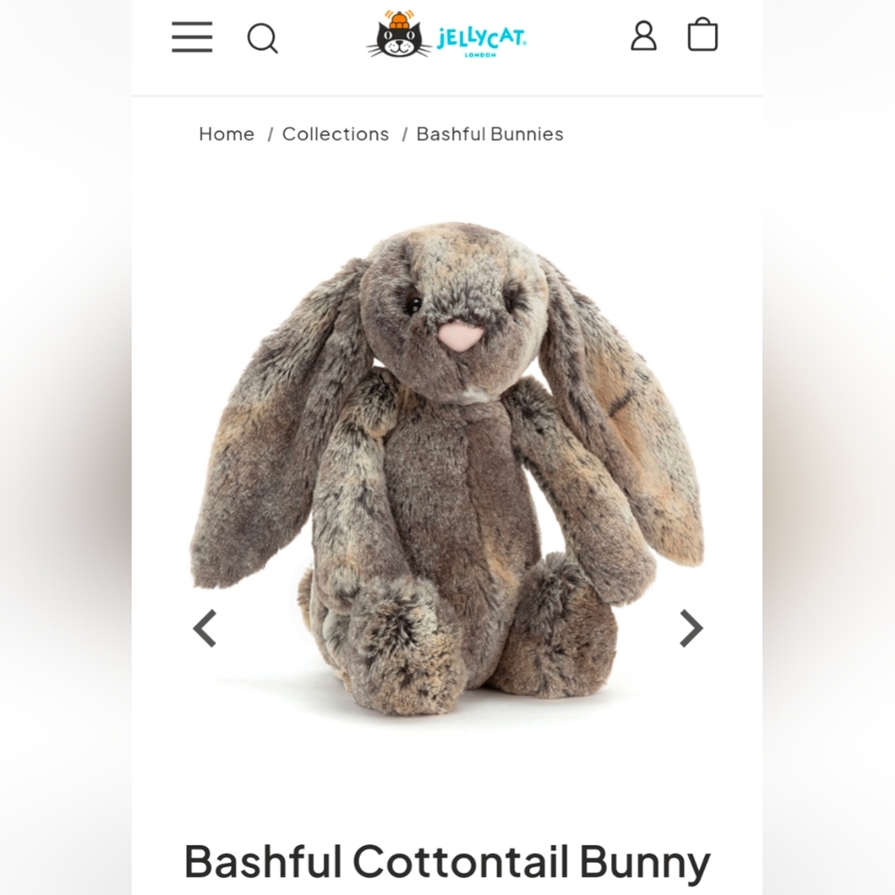 Jellycat Bashful Cottontail Bunny gray brown plush stuffed animal Medium 12" EUC